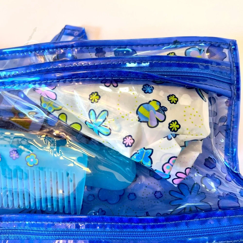 Tweens Roll Up Fun Blue Floral Toiletry Bag with Flip Flops! Brand New with Tags